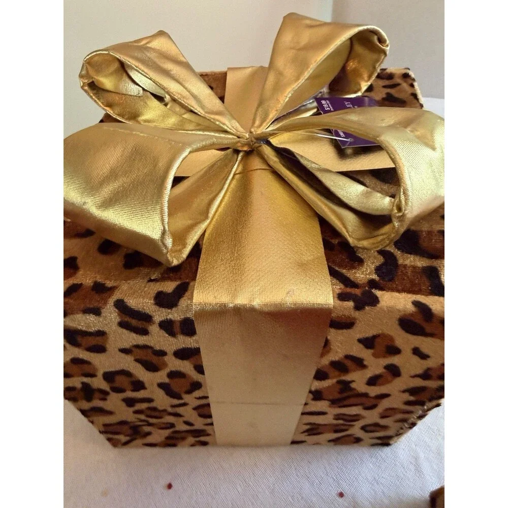 Robert Stanley Home Collection 4pc Leopard Print under tree Boxes w/ Gold Bows